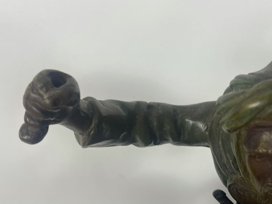 Large Signed Bronze Sculpture Of Man With Shield Riding Horse 22W X 9D X 22H [Photo 9]