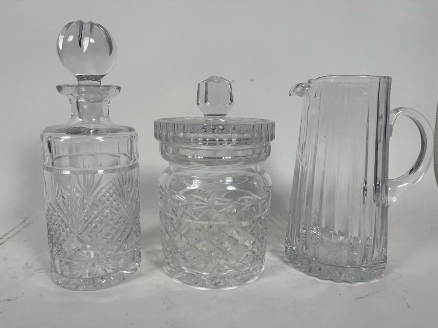 Waterford Crystal Biscuit Barrel Jar (Center), Crystal Pitcher And Crystal Decanter [Photo 3]