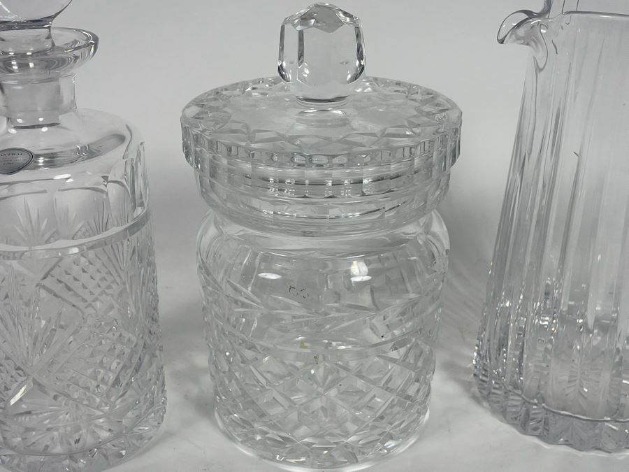 Waterford Crystal Biscuit Barrel Jar (Center), Crystal Pitcher And Crystal Decanter [Photo 4]