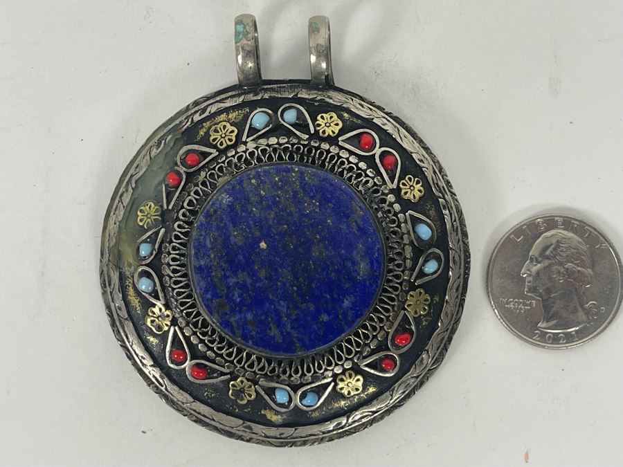 Large Lapis Lazuli Inlaid Afghan Pendant [Photo 2]