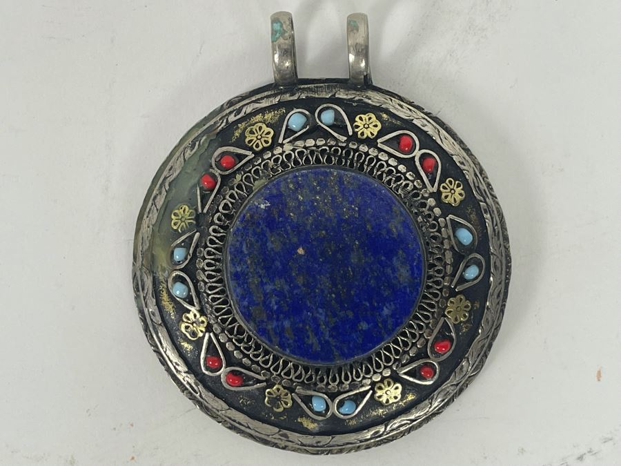 Large Lapis Lazuli Inlaid Afghan Pendant [Photo 3]