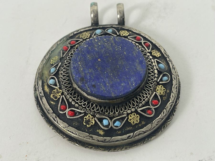 Large Lapis Lazuli Inlaid Afghan Pendant [Photo 4]