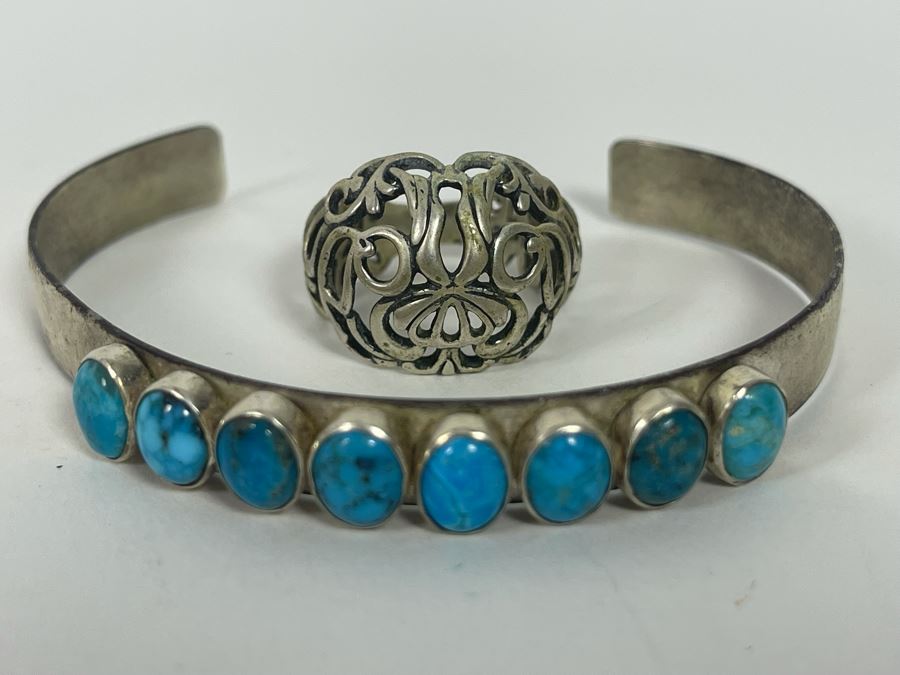 Sterling Silver Ring Size 8.5 And Sterling Silver Turquoise Bracelet [Photo 3]