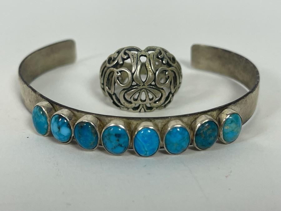 Sterling Silver Ring Size 8.5 And Sterling Silver Turquoise Bracelet [Photo 2]