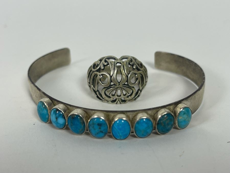 Sterling Silver Ring Size 8.5 And Sterling Silver Turquoise Bracelet [Photo 4]