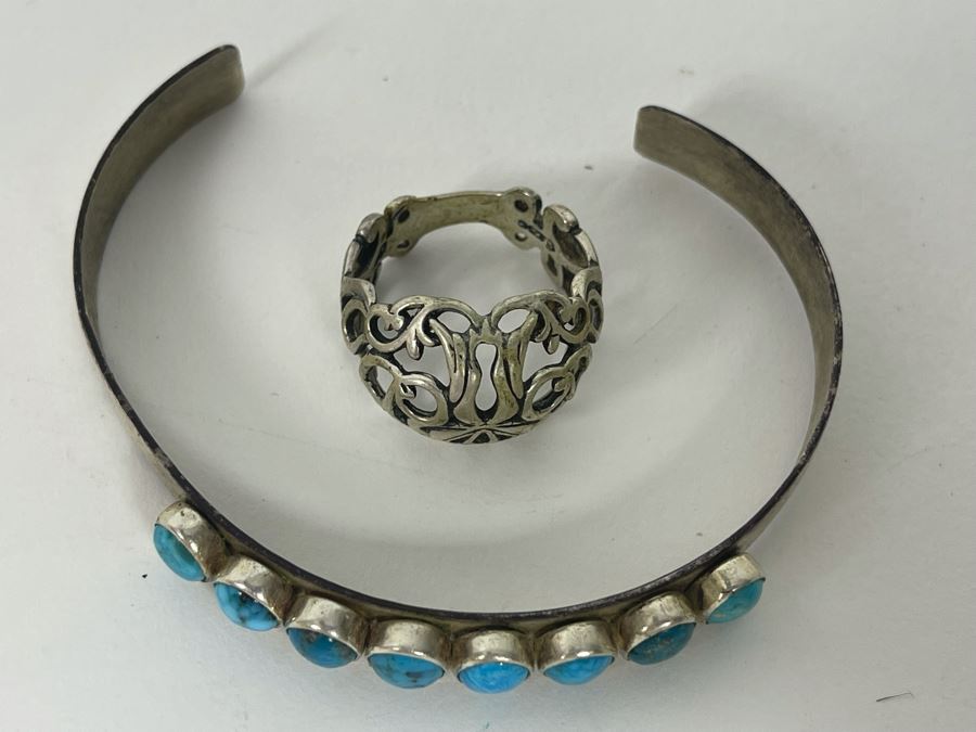 Sterling Silver Ring Size 8.5 And Sterling Silver Turquoise Bracelet [Photo 5]