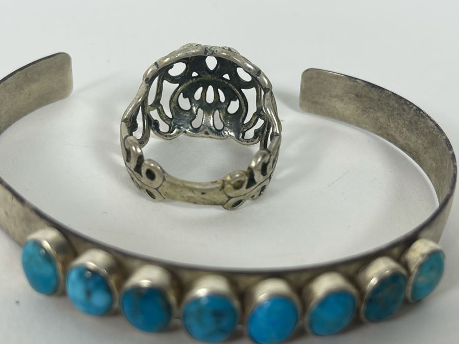 Sterling Silver Ring Size 8.5 And Sterling Silver Turquoise Bracelet [Photo 6]