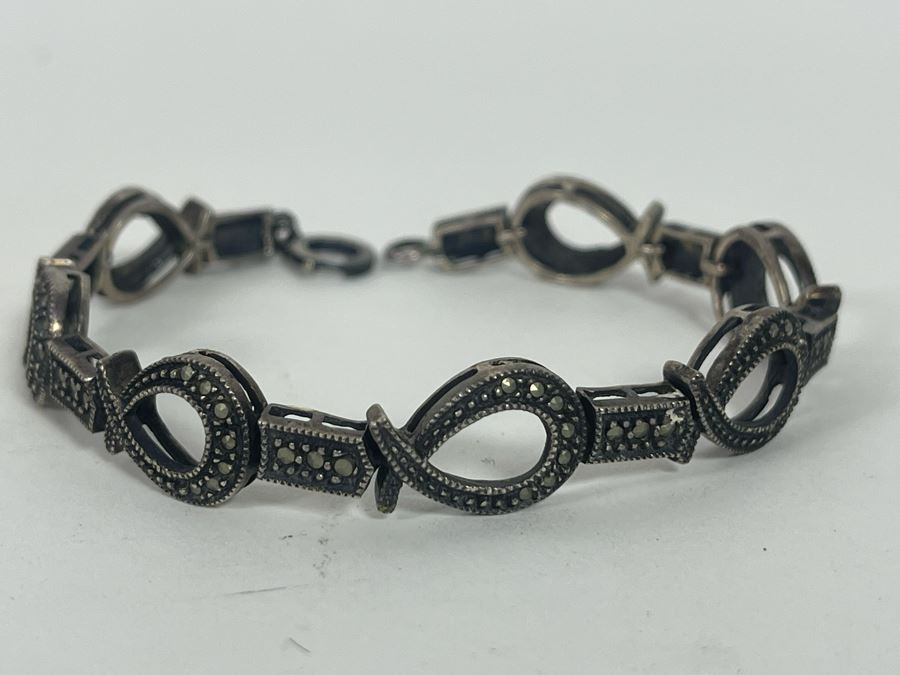 Vintage Sterling Silver Marcasite Bracelet 7.5L [Photo 2]