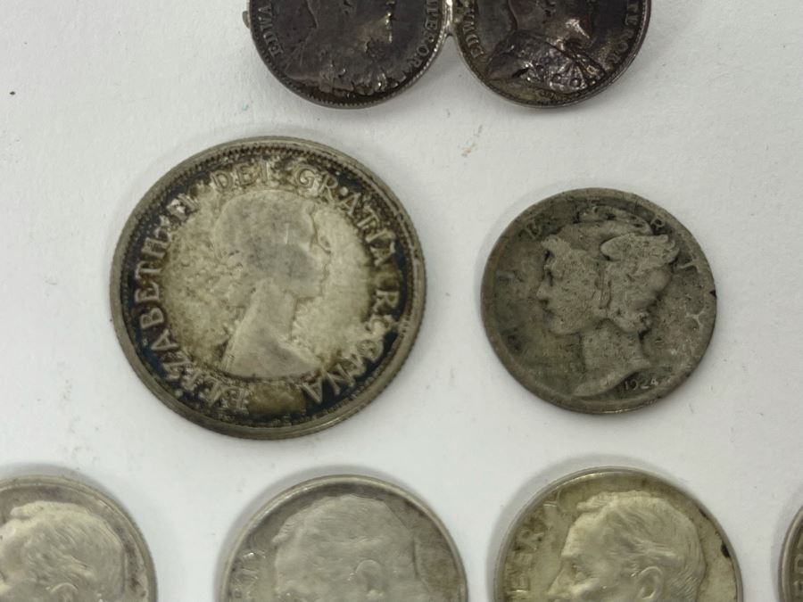 Various Silver Coins And Old 1904 Hong Kong Five Cents Coin Brooch Pin [Photo 4]