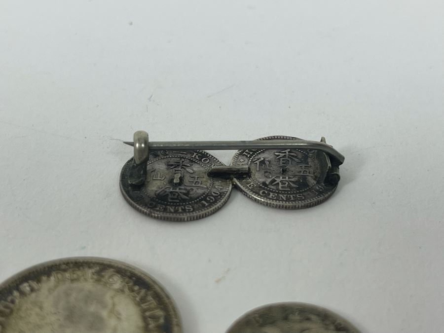 Various Silver Coins And Old 1904 Hong Kong Five Cents Coin Brooch Pin [Photo 7]