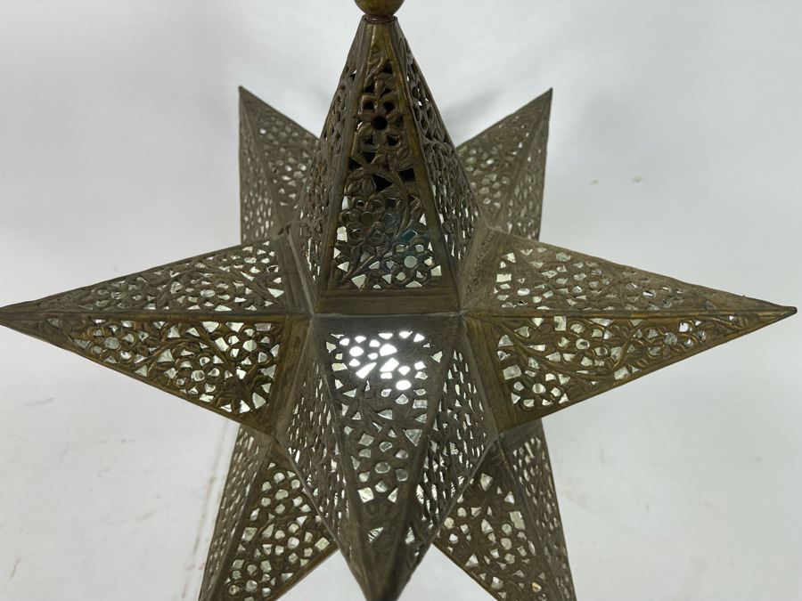 Vintage Pierced Brass Star Pendant Light Fixture 16W With 138L Chain Cord [Photo 7]