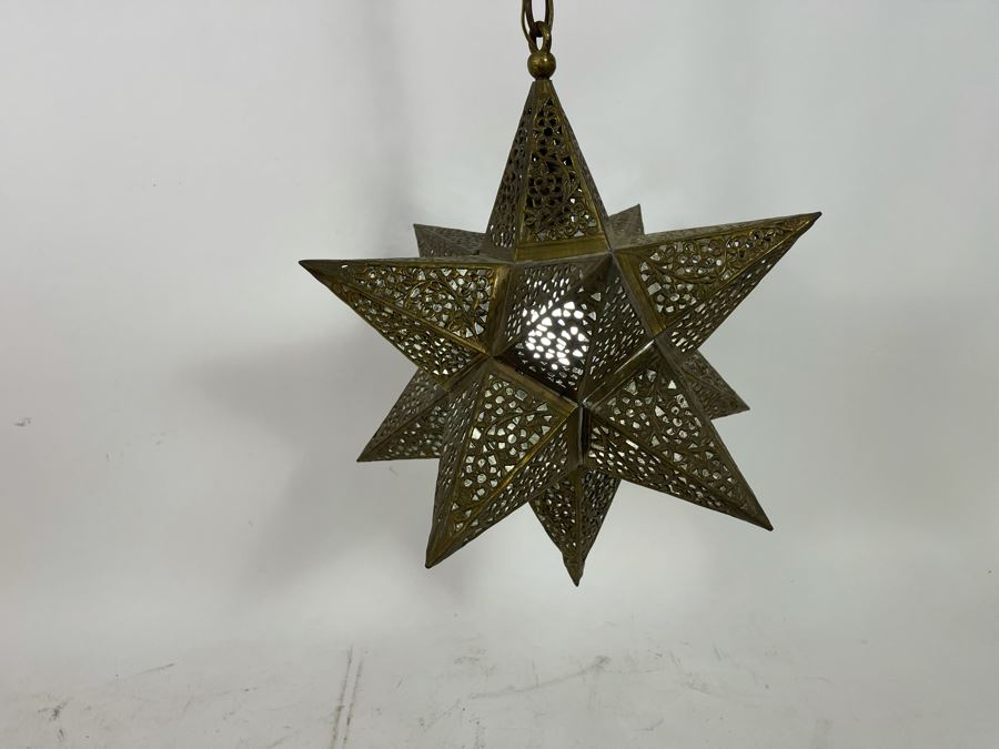 Vintage Pierced Brass Star Pendant Light Fixture 16W With 138L Chain Cord [Photo 6]