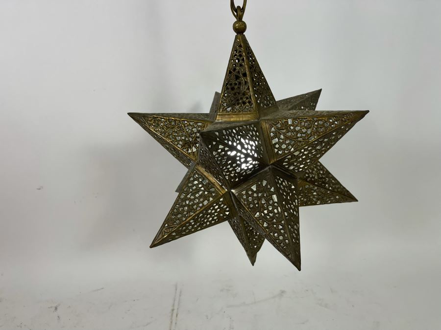 Vintage Pierced Brass Star Pendant Light Fixture 16W With 138L Chain Cord [Photo 3]