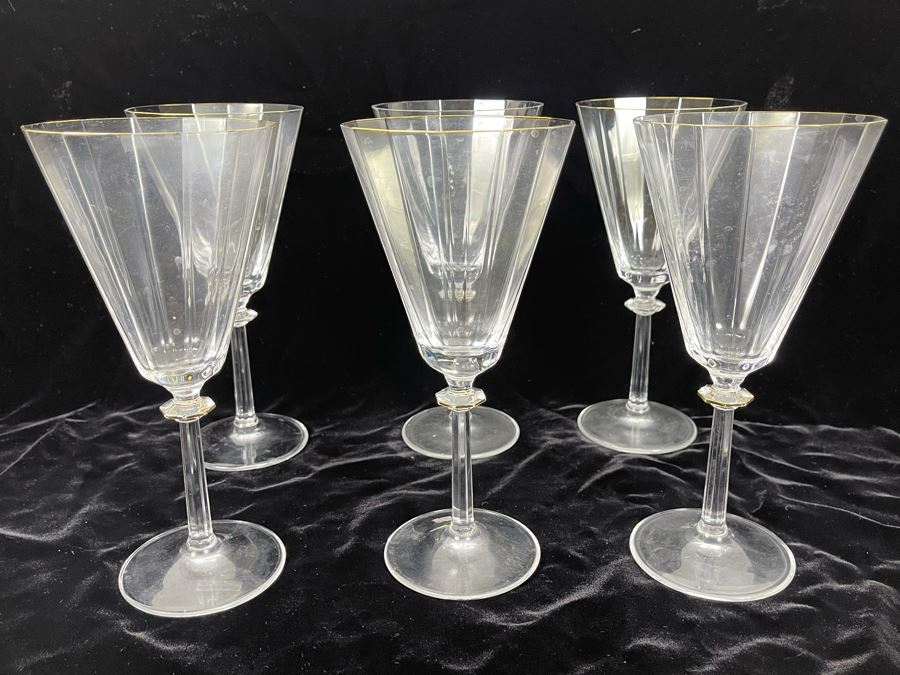 Six Mikasa Crystal Gold Rim Stemware Glasses South Hampton Gold 8.5H [Photo 2]