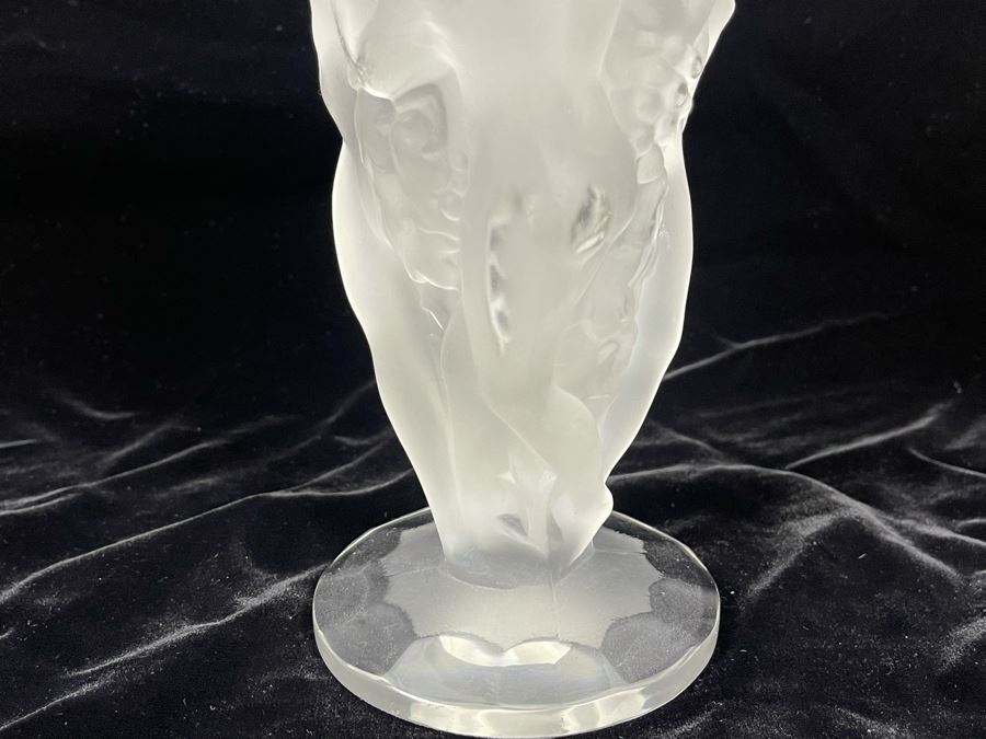 Czech Art Deco Frosted Crystal Relief Vase In Lalique Style Depicting Nude Figures, Grapes And Vine Leaves 8.5H X 4.5W [Photo 12]