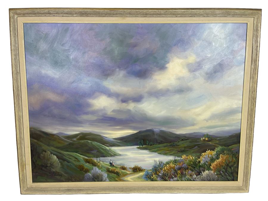 Original June Woolsey San Diego Plein Air Painting On Canvas Titled “Lake Hodges - After The Rain” 35 X 45