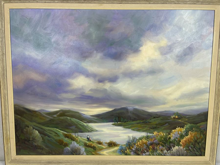 Original June Woolsey San Diego Plein Air Painting On Canvas Titled “Lake Hodges - After The Rain” 35 X 45 [Photo 3]
