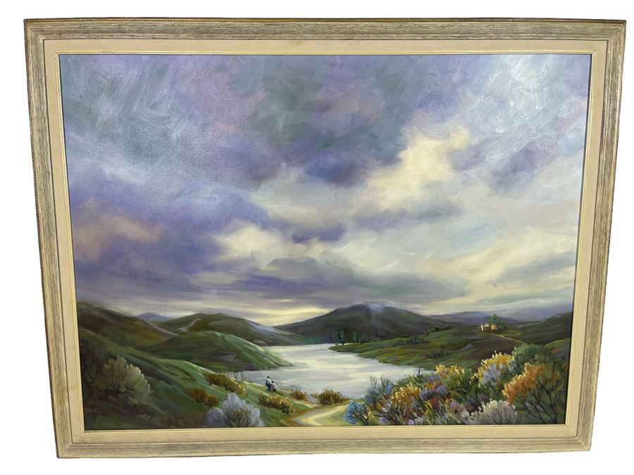 Original June Woolsey San Diego Plein Air Painting On Canvas Titled “Lake Hodges - After The Rain” 35 X 45 [Photo 2]