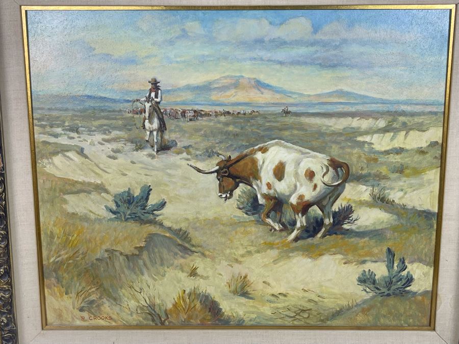 Original Ronald Crooks (1925-2006) Cowboy Western Painting Titled “Defiance” Framed 24 X 30 [Photo 2]