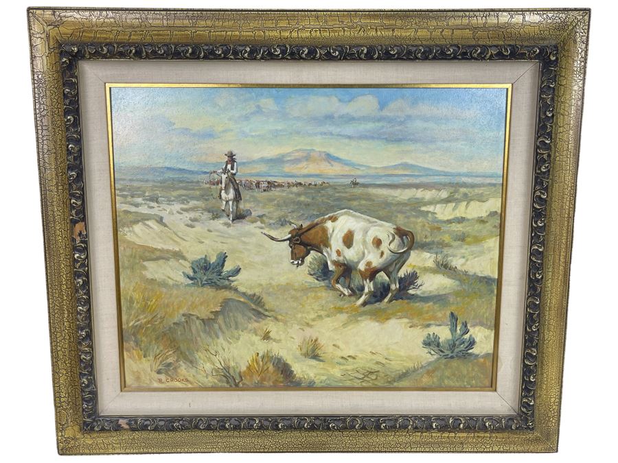 Original Ronald Crooks (1925-2006) Cowboy Western Painting Titled “Defiance” Framed 24 X 30