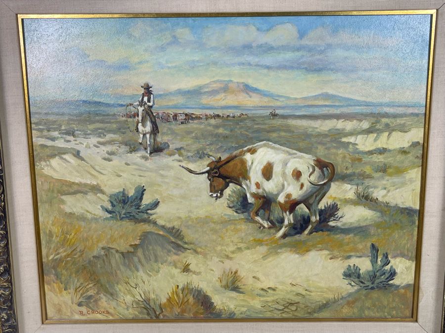 Original Ronald Crooks (1925-2006) Cowboy Western Painting Titled “Defiance” Framed 24 X 30 [Photo 4]
