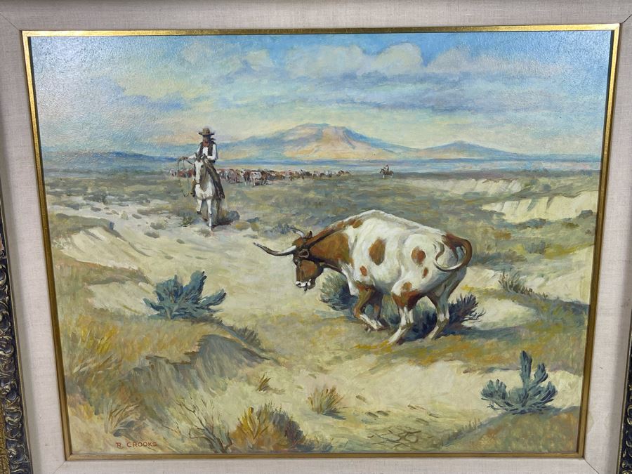 Original Ronald Crooks (1925-2006) Cowboy Western Painting Titled “Defiance” Framed 24 X 30 [Photo 3]