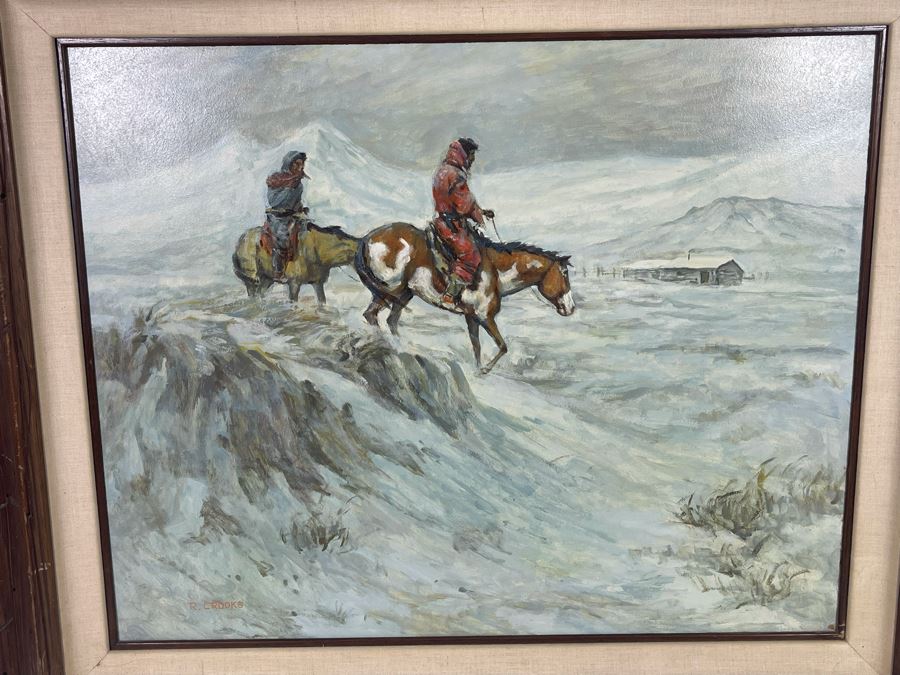 Original Ronald Crooks (1925-2006) Western Painting Titled “Need For Shelter” Framed 24 X 30 [Photo 3]