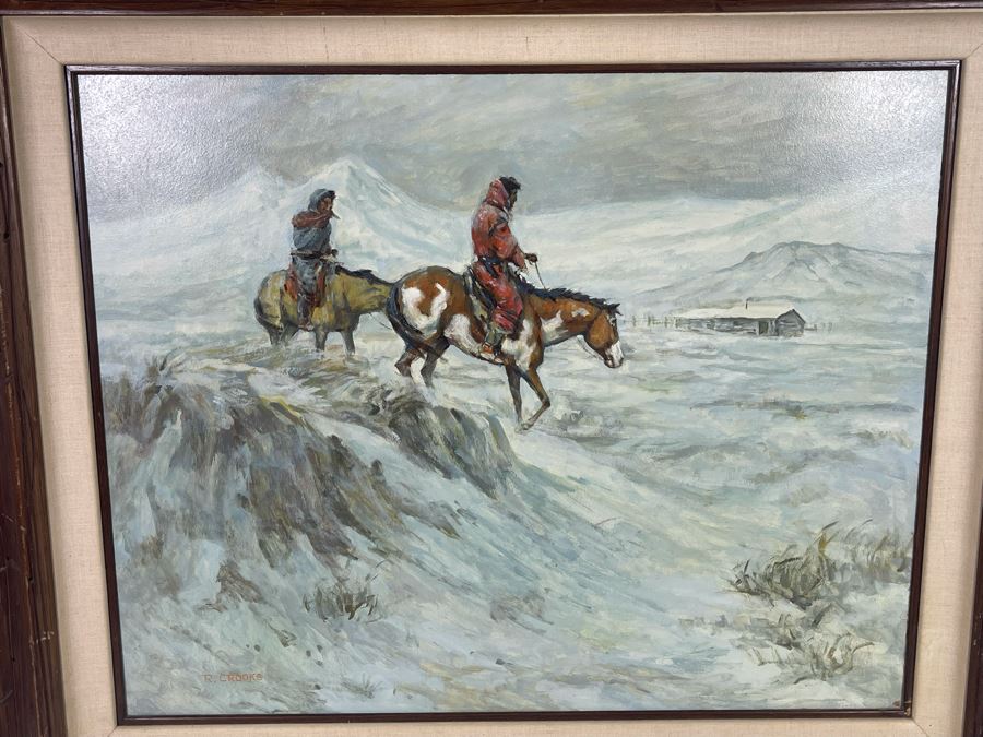 Original Ronald Crooks (1925-2006) Western Painting Titled “Need For Shelter” Framed 24 X 30 [Photo 2]