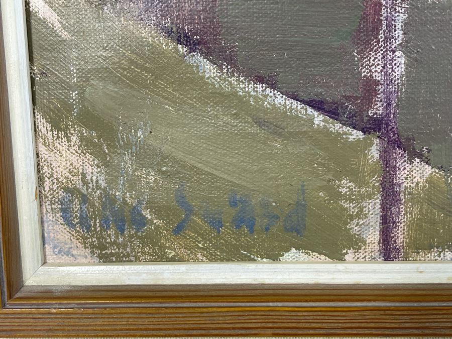 Original Abstract Landscape Painting Framed Signature Illegible 29 X 11 [Photo 6]