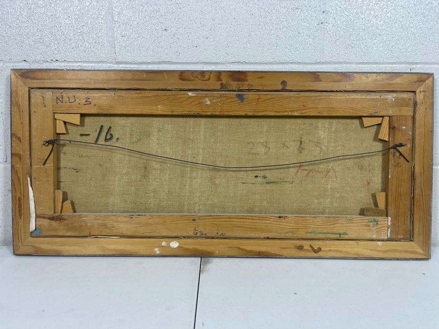 Original Abstract Landscape Painting Framed Signature Illegible 29 X 11 [Photo 8]