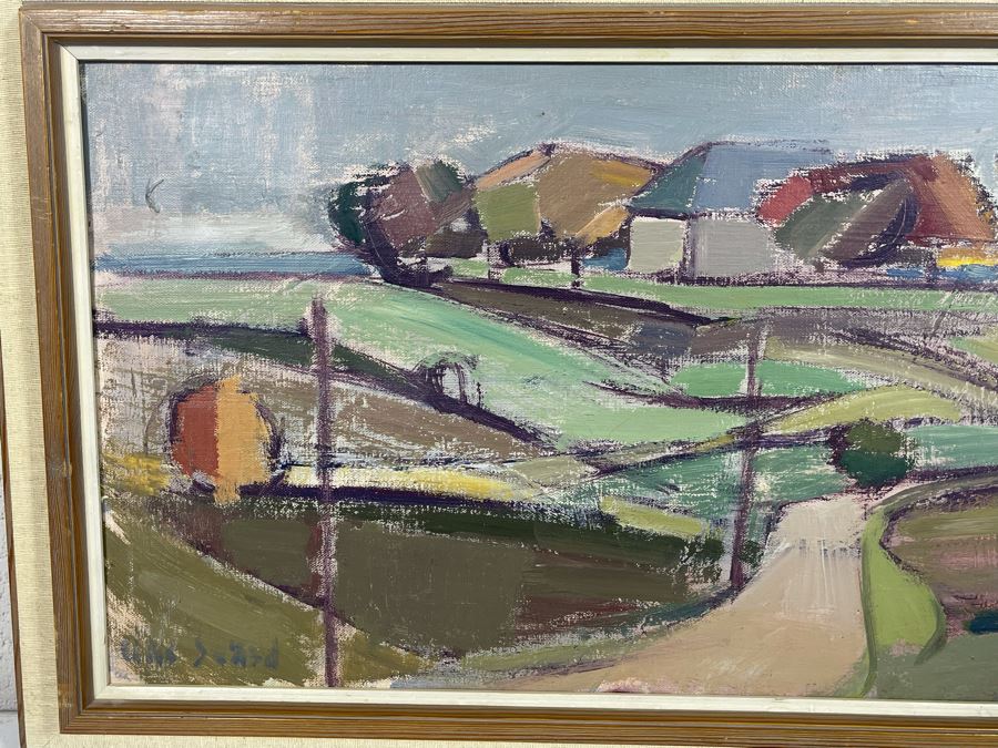 Original Abstract Landscape Painting Framed Signature Illegible 29 X 11 [Photo 3]