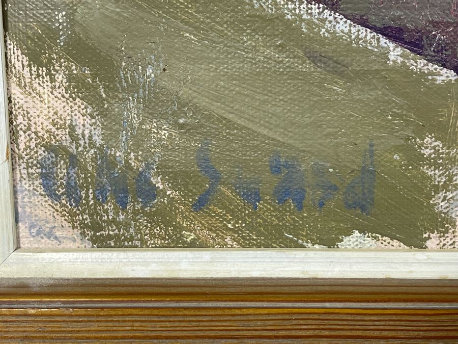 Original Abstract Landscape Painting Framed Signature Illegible 29 X 11 [Photo 7]