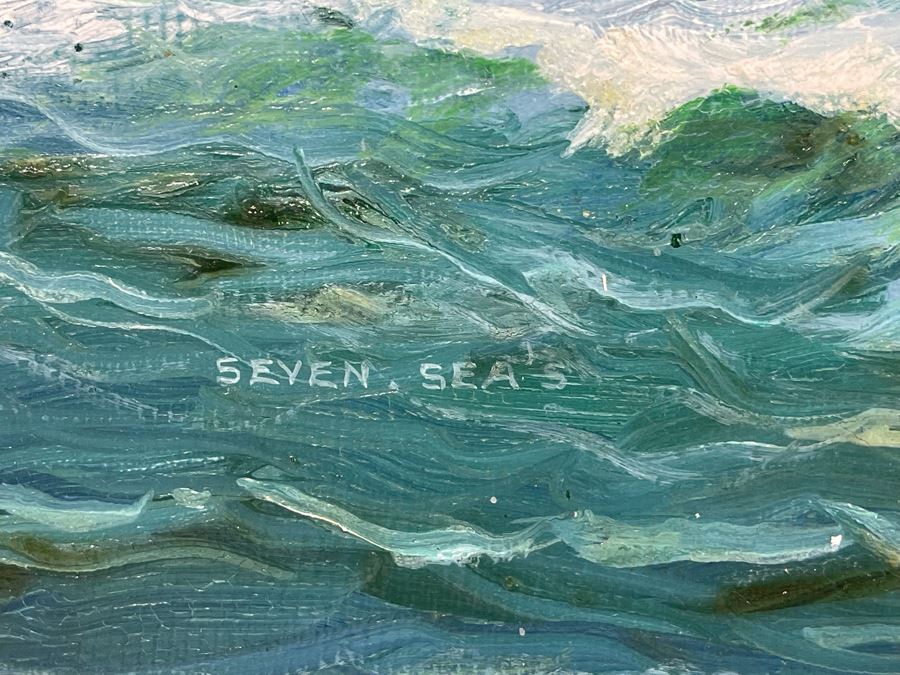 Original Jay Arnold (Born 1890) Nautical Sailing Ship Painting On Canvas Titled “Seven Seas” Framed 36 X 24 [Photo 9]