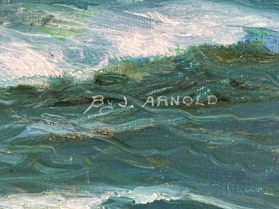 Original Jay Arnold (Born 1890) Nautical Sailing Ship Painting On Canvas Titled “Seven Seas” Framed 36 X 24 [Photo 10]