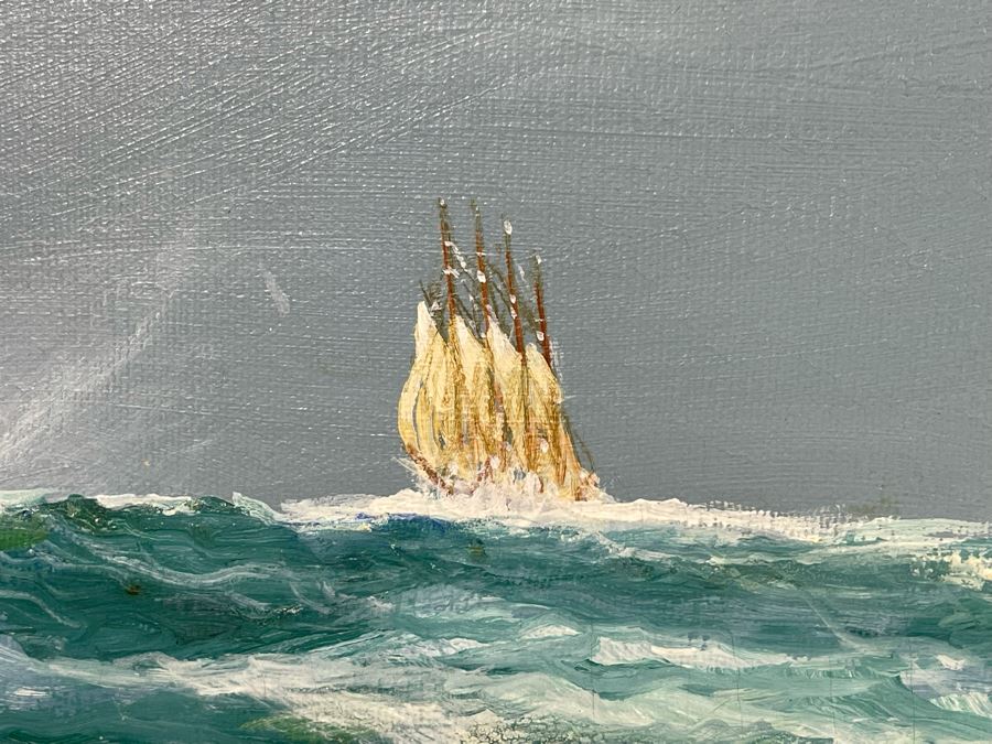 Original Jay Arnold (Born 1890) Nautical Sailing Ship Painting On Canvas Titled “Seven Seas” Framed 36 X 24 [Photo 8]