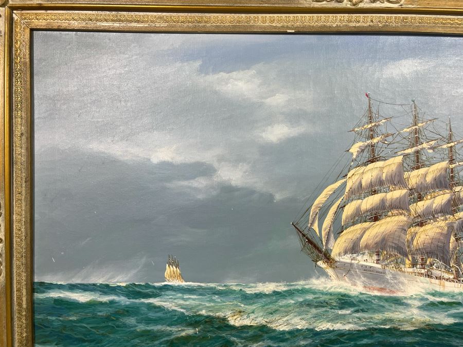Original Jay Arnold (Born 1890) Nautical Sailing Ship Painting On Canvas Titled “Seven Seas” Framed 36 X 24 [Photo 14]