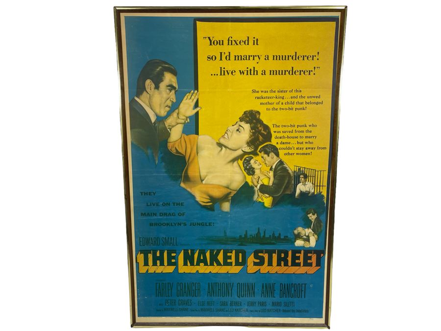 Vintage The Naked Street Movie Poster Farley Granger, Anthony Quinn, Anne Bancroft Framed 27 X 41 [Photo 1]