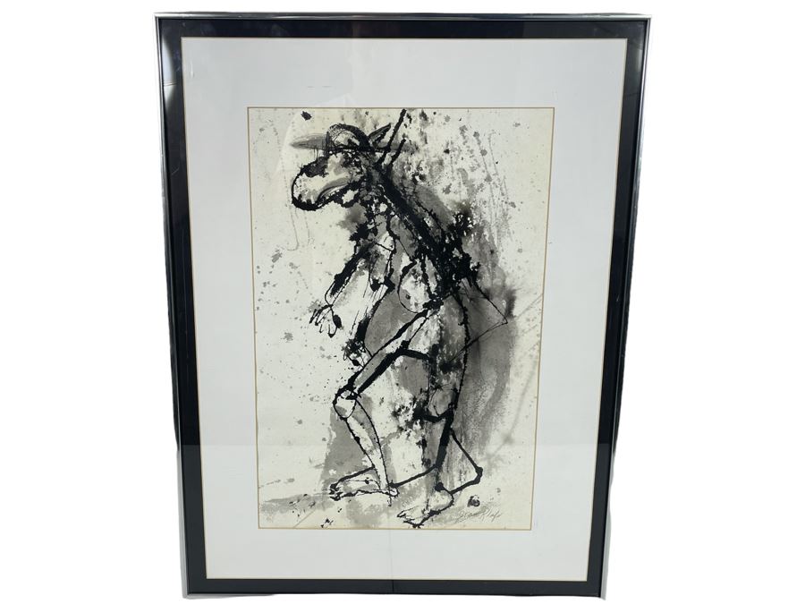 Original Jean Klafs Abstract Watercolor Painting Titled “Horsing Around” Framed 29 X 22