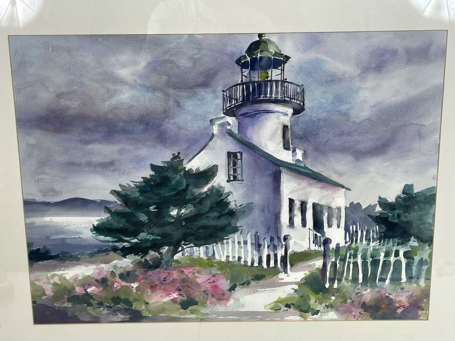 Original San Diego Watercolor Painting Of Old Point Loma Lighthouse By Fleming Framed 28 X 20.5 [Photo 3]