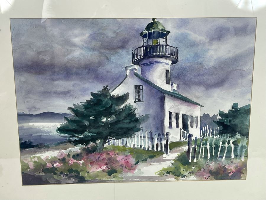 Original San Diego Watercolor Painting Of Old Point Loma Lighthouse By Fleming Framed 28 X 20.5 [Photo 1]