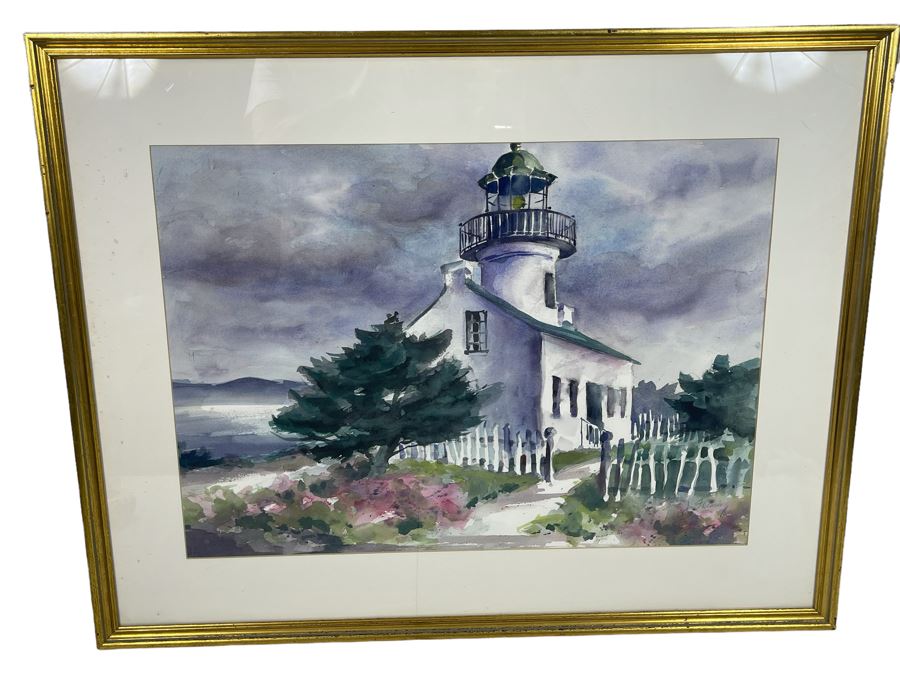 Original San Diego Watercolor Painting Of Old Point Loma Lighthouse By Fleming Framed 28 X 20.5 [Photo 2]