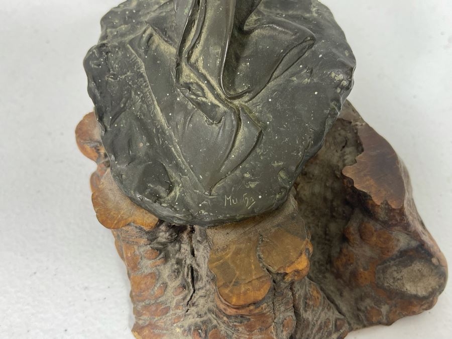 Vintage Alphonse Mucha Art Nouveau Bronze Sculpture On Burlwood Base [Photo 5]