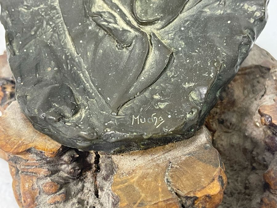 Vintage Alphonse Mucha Art Nouveau Bronze Sculpture On Burlwood Base [Photo 6]