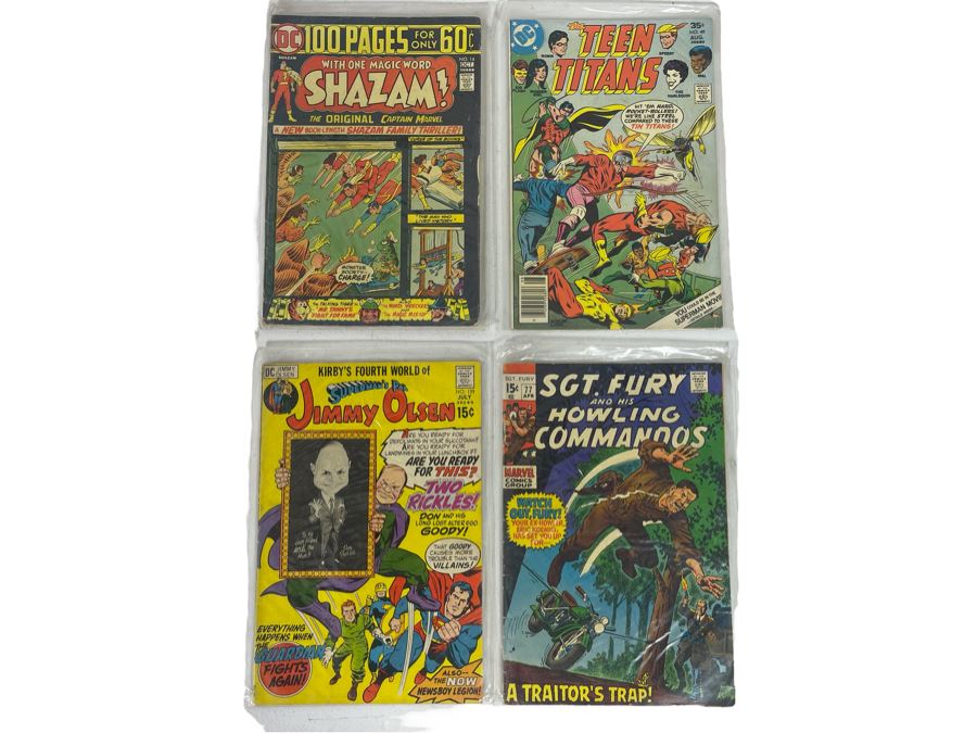 (4) Vintage Comic Books: Shazam!, Teen Titans, Superman’s Pal Jimmy Olsen, Sgt. Fury