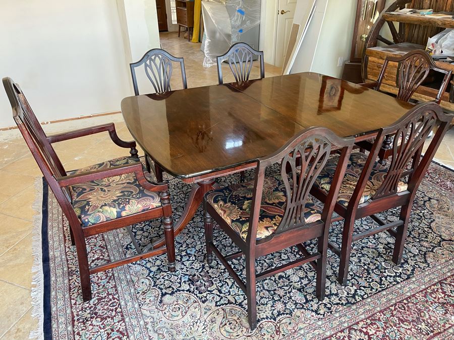 Mahogany Double Pedestal Dining Table With Six Chairs 42W X 62L X 29.5H [Photo 2]