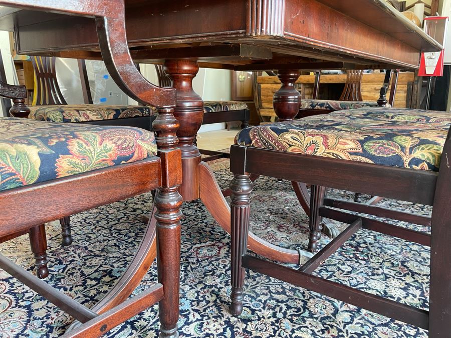 Mahogany Double Pedestal Dining Table With Six Chairs 42W X 62L X 29.5H [Photo 7]