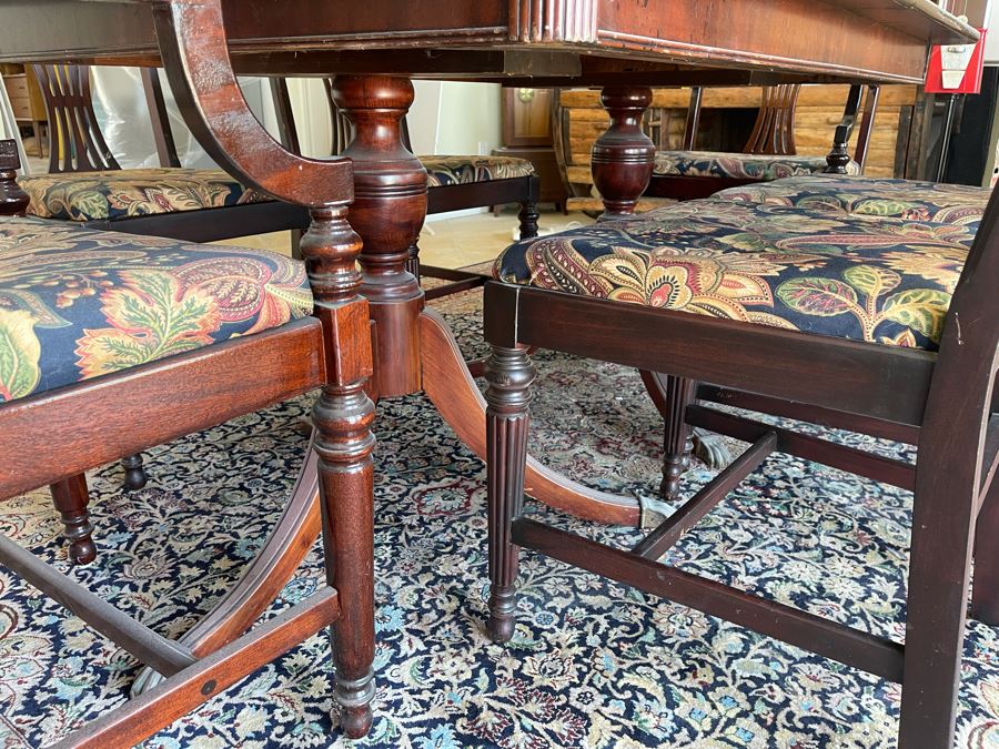 Mahogany Double Pedestal Dining Table With Six Chairs 42W X 62L X 29.5H [Photo 6]