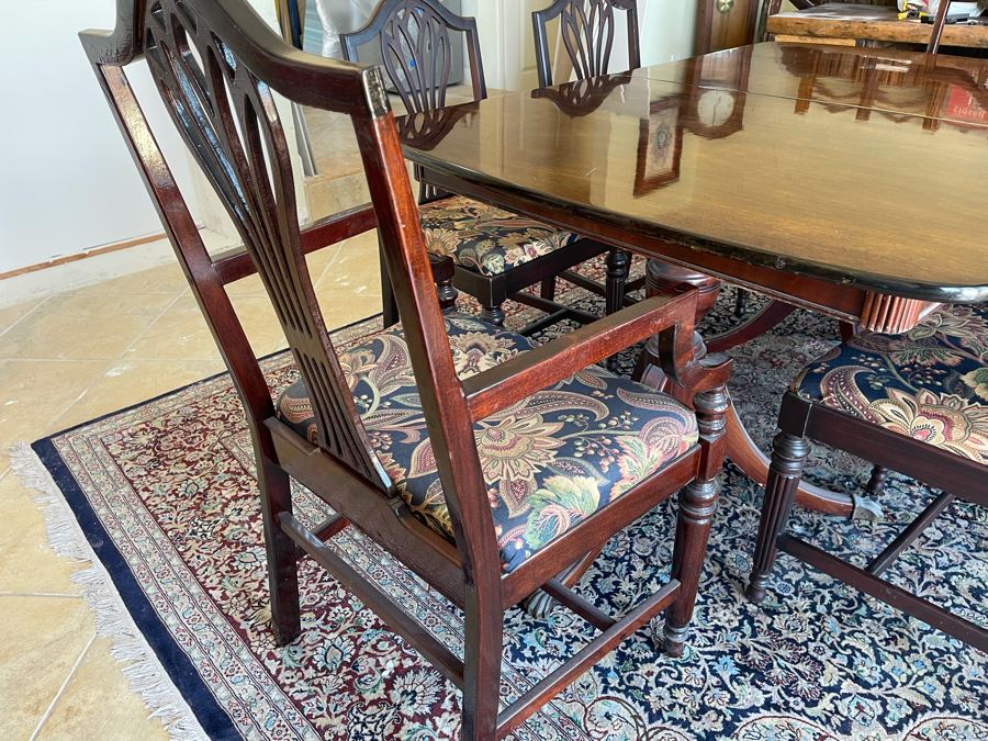 Mahogany Double Pedestal Dining Table With Six Chairs 42W X 62L X 29.5H [Photo 8]