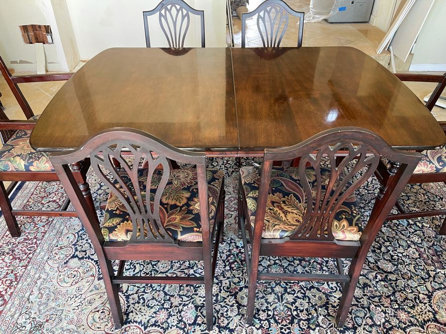 Mahogany Double Pedestal Dining Table With Six Chairs 42W X 62L X 29.5H [Photo 4]
