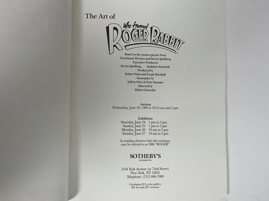 The Art Of Who Framed Roger Rabbit Sotheny’s Auction Catalog 1989 [Photo 2]